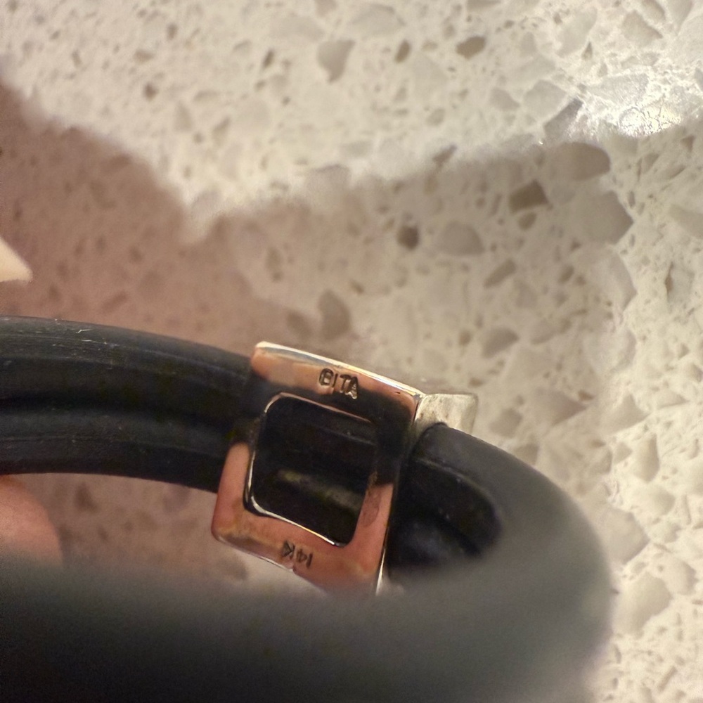 Effy Bita Square 14kt white gold diamonds Charm Black double Rubber cord ring 6 - Picture 3 of 3